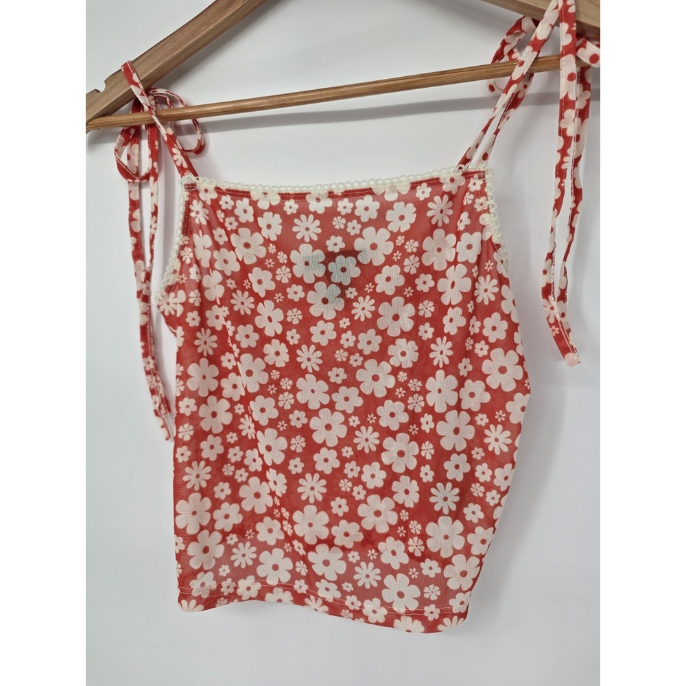 Forever 21 Tie Shoulder Crop Tank Orange White Floral